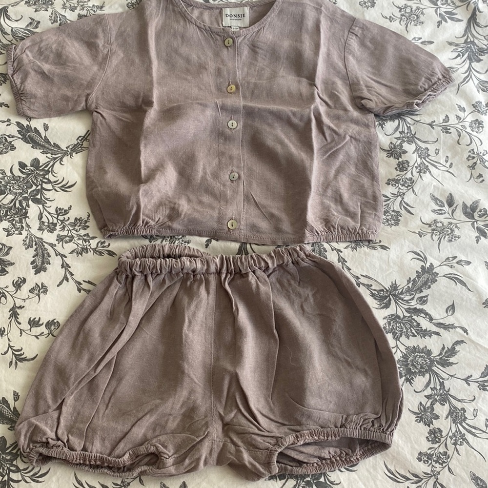 Matching set (blouse and bloomer), donsje, 2-3y, light purple, linen